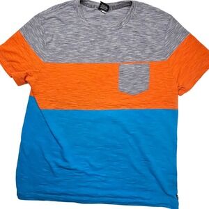 Tony Hawk Mens Large Colorblock Pocket T-Shirt Grey Orange Blue Skater Tee. Spot